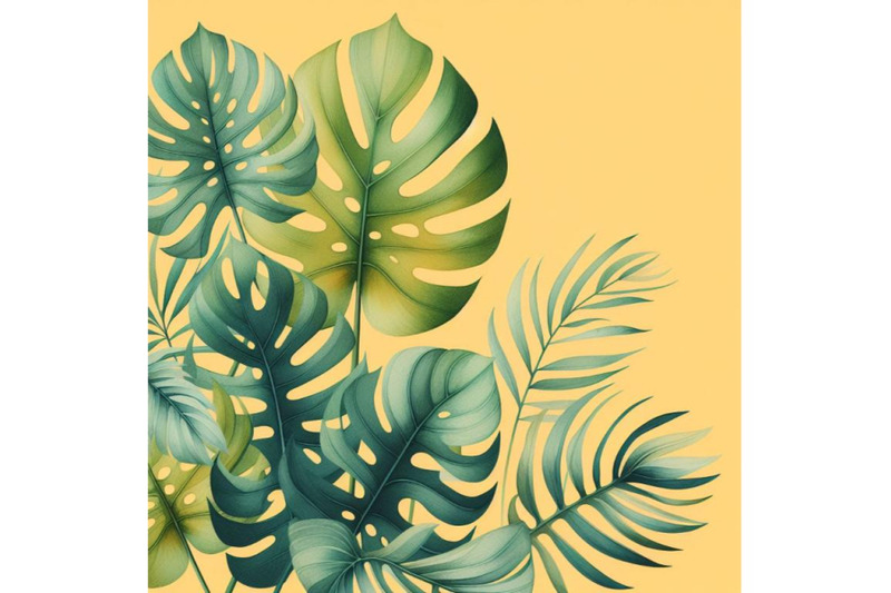 bundle-of-tropical-monstera-leaves-in-a-minimalist-style