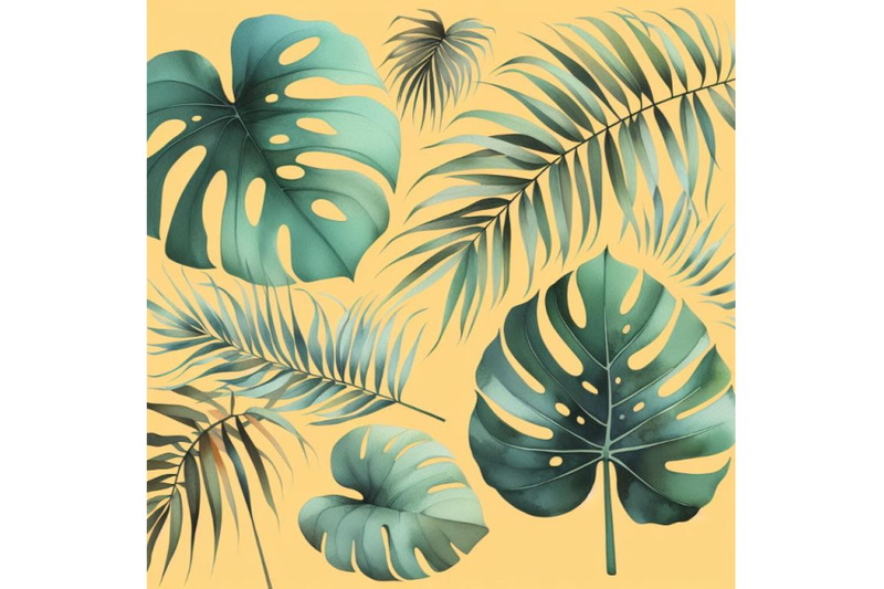 bundle-of-tropical-monstera-leaves-in-a-minimalist-style