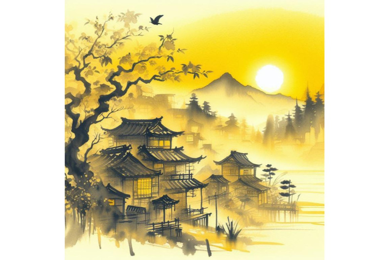 bundle-of-japan-traditional-sumi-e-painting