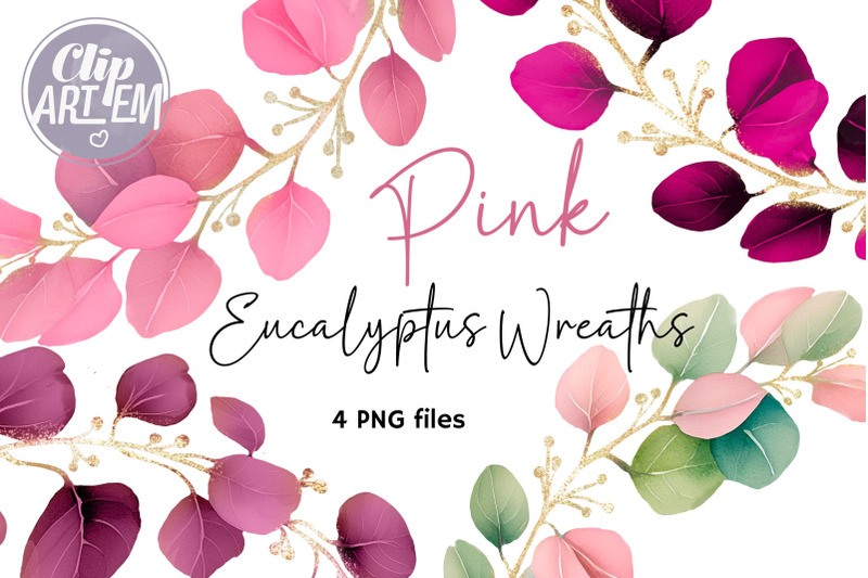 pink-green-eucalyptus-wreaths-clip-art-greenery-4-png-images-set