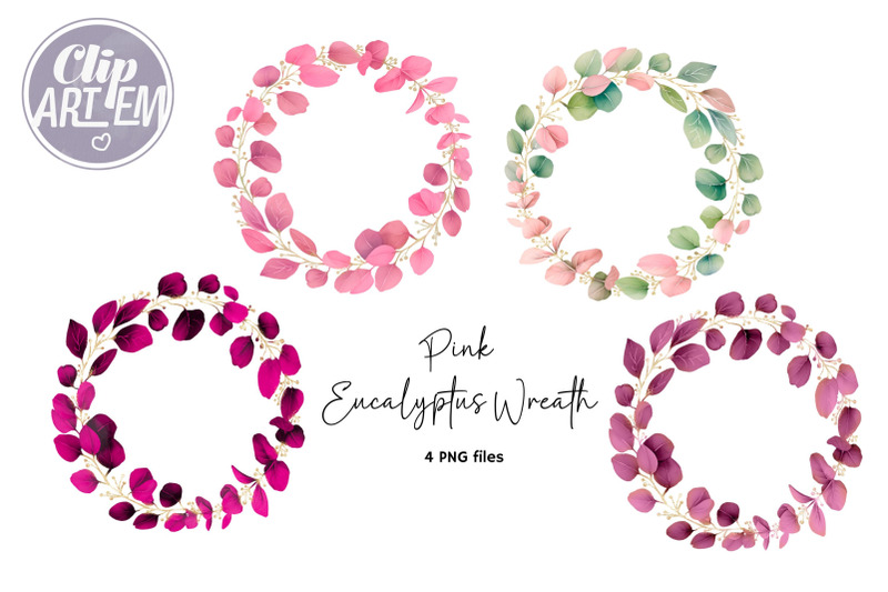 pink-green-eucalyptus-wreaths-clip-art-greenery-4-png-images-set