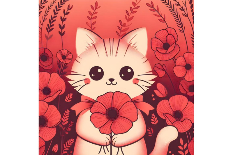 a-set-of-cute-cat-holding-a-red-poppy