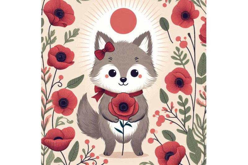 a-set-of-cute-fox-holding-flower