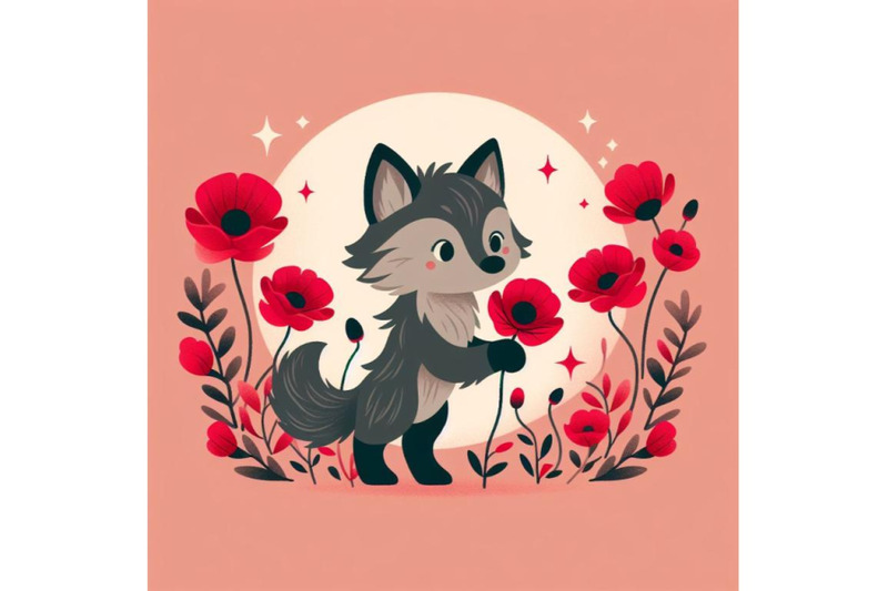 a-set-of-cute-fox-holding-flower