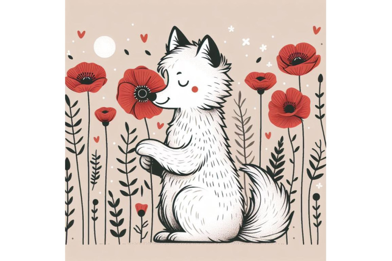 a-set-of-cute-fox-holding-flower