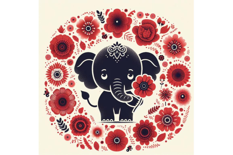 a-set-of-cute-elephant-holding-a-red-poppy