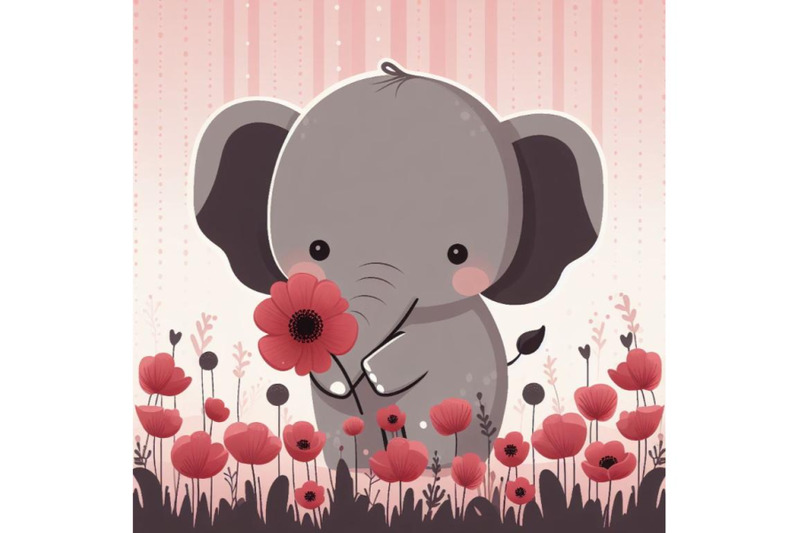 a-set-of-cute-elephant-holding-a-red-poppy