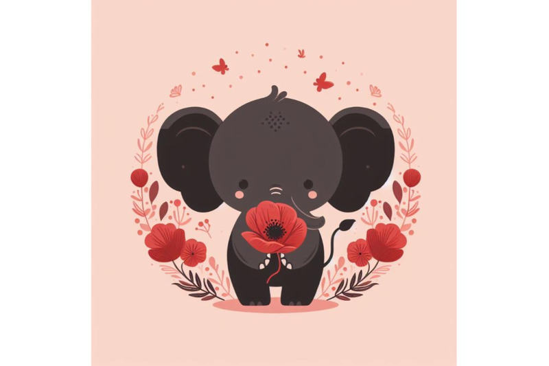 a-set-of-cute-elephant-holding-a-red-poppy