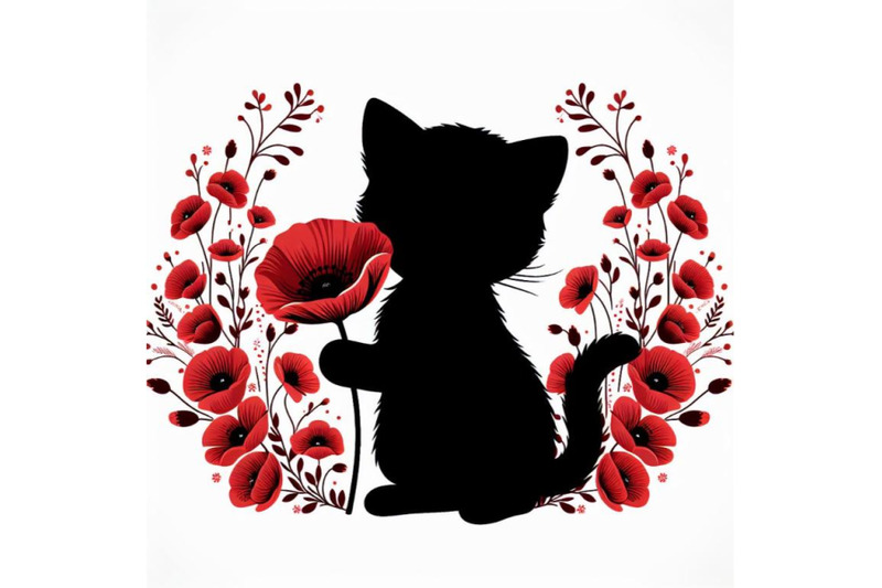 bundle-of-cute-kitten-holding-a-red-poppy