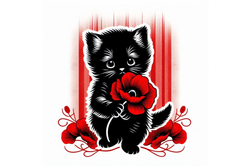 bundle-of-cute-kitten-holding-a-red-poppy