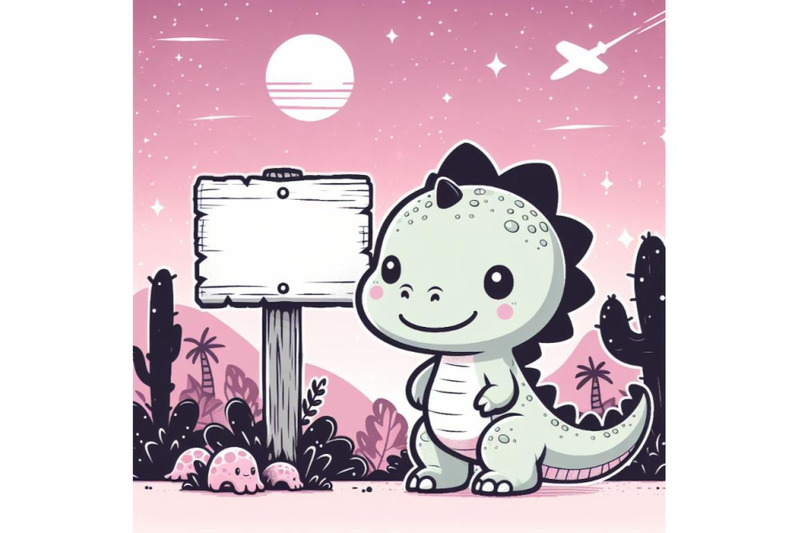 bundle-of-cute-dinosaur-cartoon-with-blank-sign