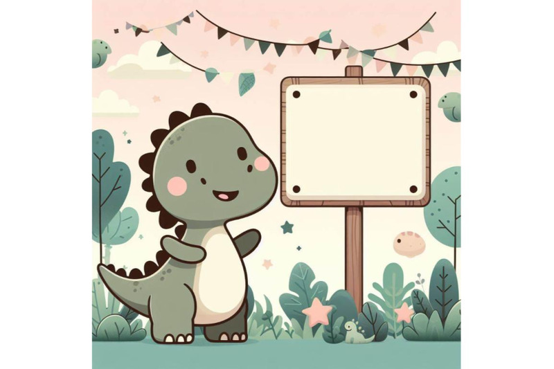 bundle-of-cute-dinosaur-cartoon-with-blank-sign