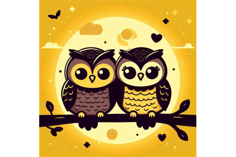 bundle-of-cute-owl-couple-sitting-on-tree-branch