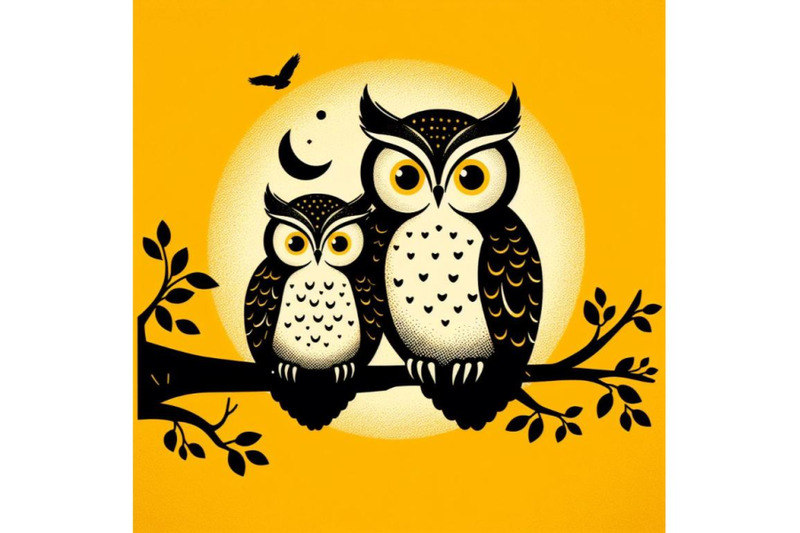 bundle-of-cute-owl-couple-sitting-on-tree-branch