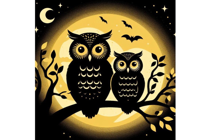 bundle-of-cute-owl-couple-sitting-on-tree-branch