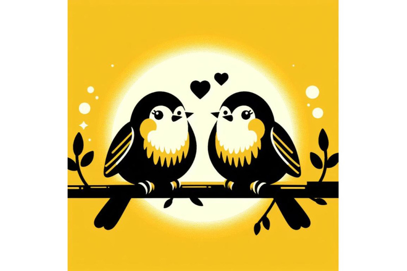 bundle-of-cute-bird-couple-sitting-on-tree-branch