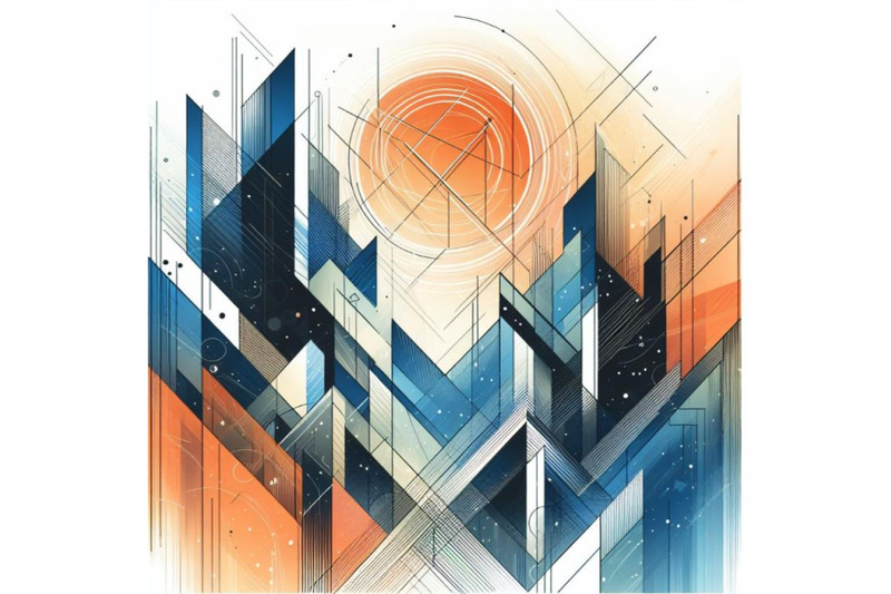 bundle-of-geometric-painting-in-blue-and-orange