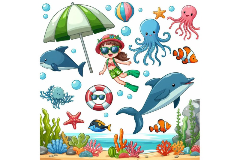 bundle-of-cartoon-graphic-summer-time-underwater