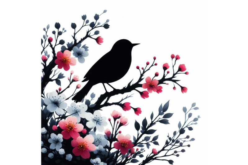 bundle-of-acrylic-painting-of-bird-and-spring-flower