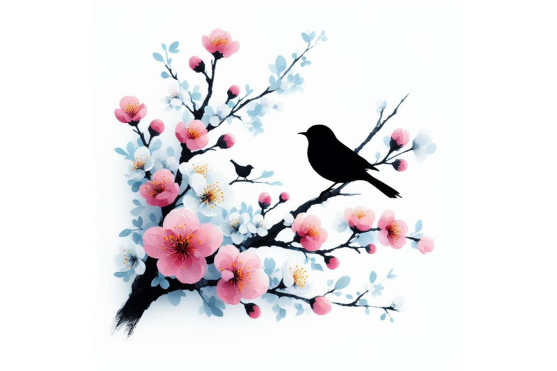 bundle-of-acrylic-painting-of-bird-and-spring-flower