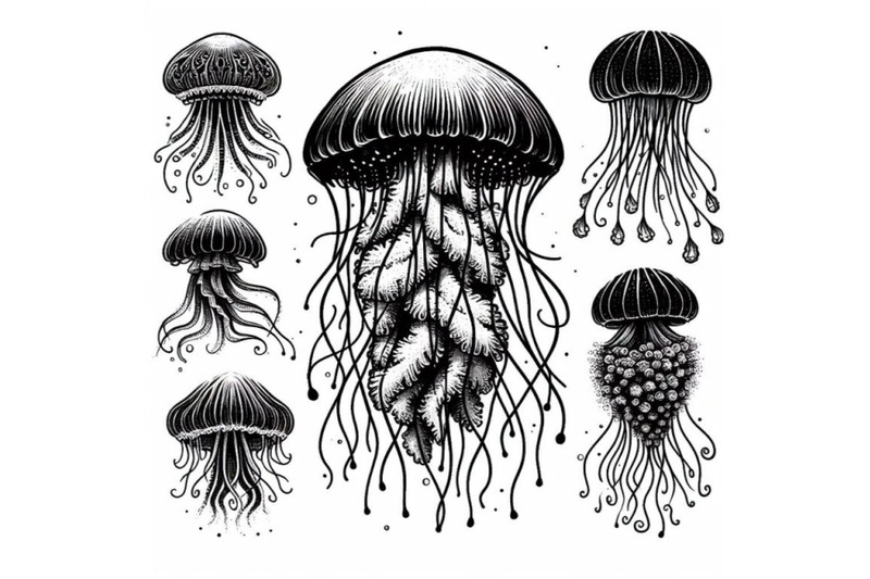 bundle-of-hand-drawn-vector-jellyfish-sea-marine-animal-collection