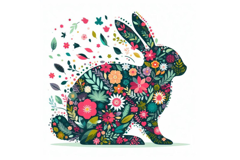 bundle-of-abstract-bunny-filled-with-flowers-and-leaves