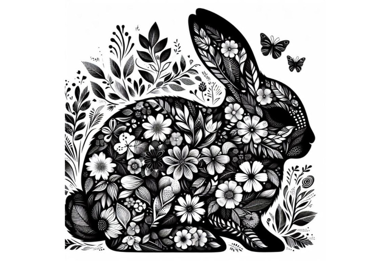 bundle-of-abstract-bunny-filled-with-flowers-and-leaves