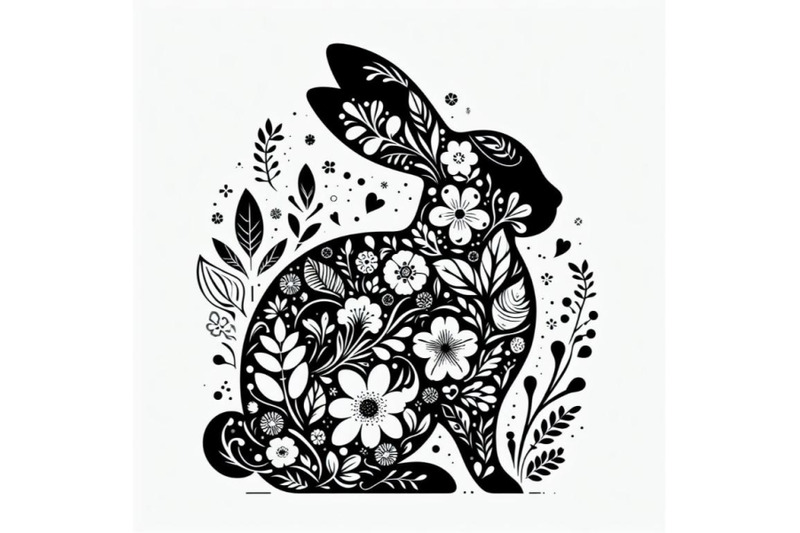 bundle-of-abstract-bunny-filled-with-flowers-and-leaves