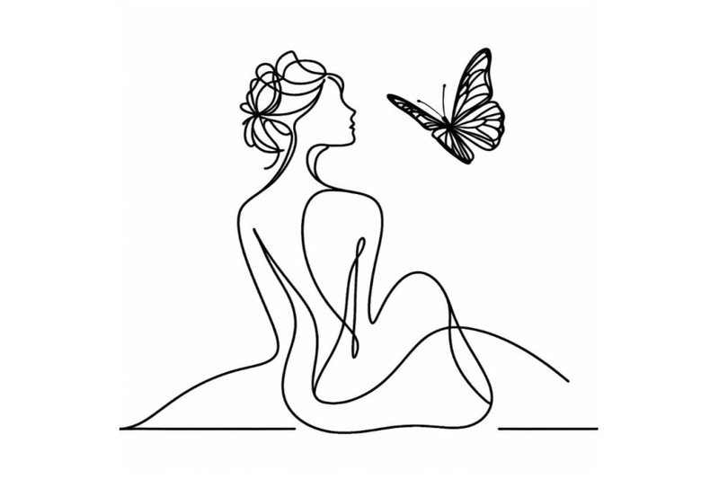 bundle-of-one-single-line-drawing-woman-with-butterfly-line-art-vector