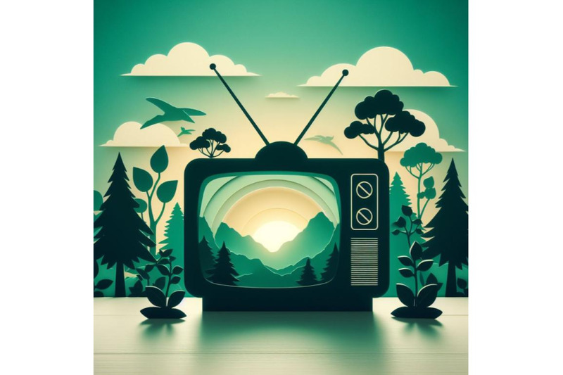 bundle-of-green-sihouette-of-retro-tv-on-white