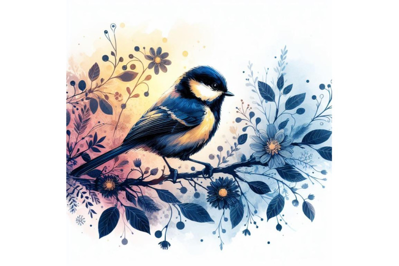 a-bundle-of-hand-painted-tit-bird-on-the-branch