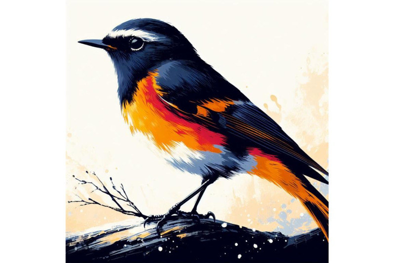 a-bundle-of-american-redstart-bird-painting-white-background