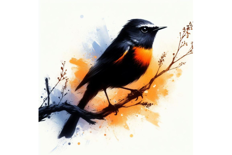 a-bundle-of-american-redstart-bird-painting-white-background