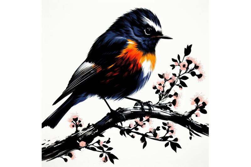 a-bundle-of-american-redstart-bird-painting-white-background