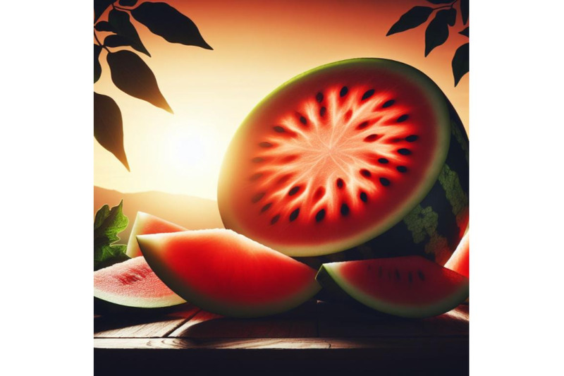 a-bundle-of-whole-watermelon-with-slice-and-leaves