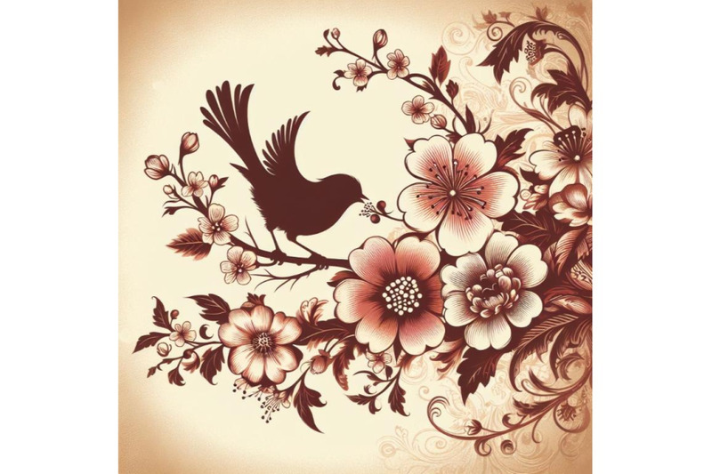 a-bundle-of-vintage-floral-card-bird-on-a-blooming-branch