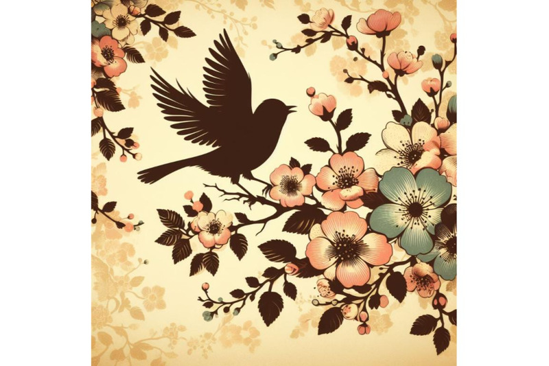 a-bundle-of-vintage-floral-card-bird-on-a-blooming-branch