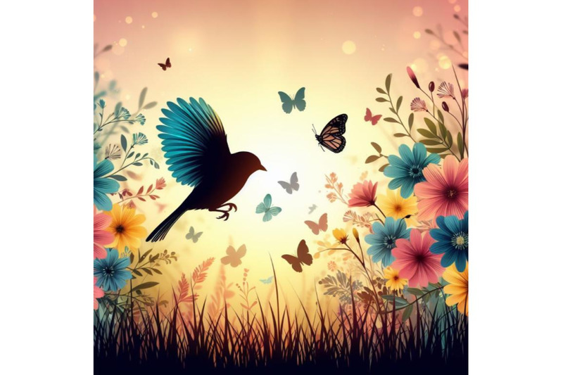 a-bundle-of-colorful-bird-and-butterfly-with-grass-and-flowers