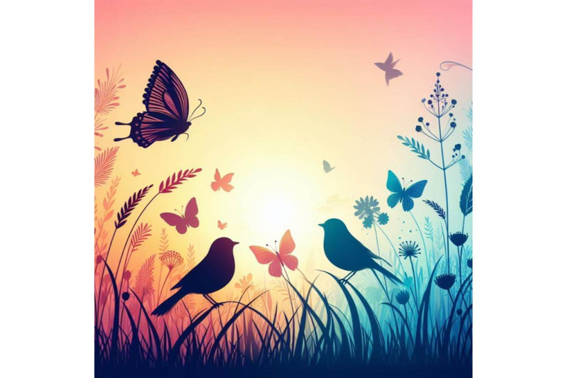 a-bundle-of-colorful-bird-and-butterfly-with-grass-and-flowers