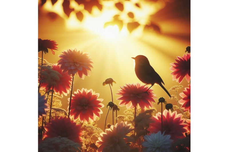 a-bundle-of-a-little-bird-and-blooming-dahlia-flowers