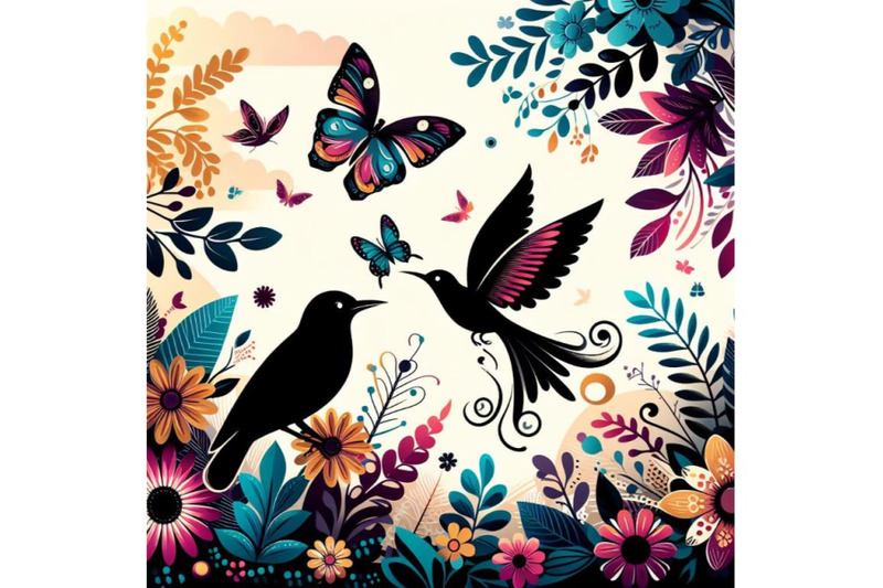 a-bundle-of-colorful-birds-and-butterfly-with-leaves-and-flowers