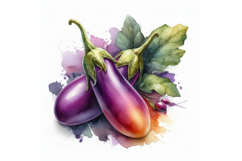 a-bundle-of-watercolor-the-eggplant-isolated-on-white-background-colo