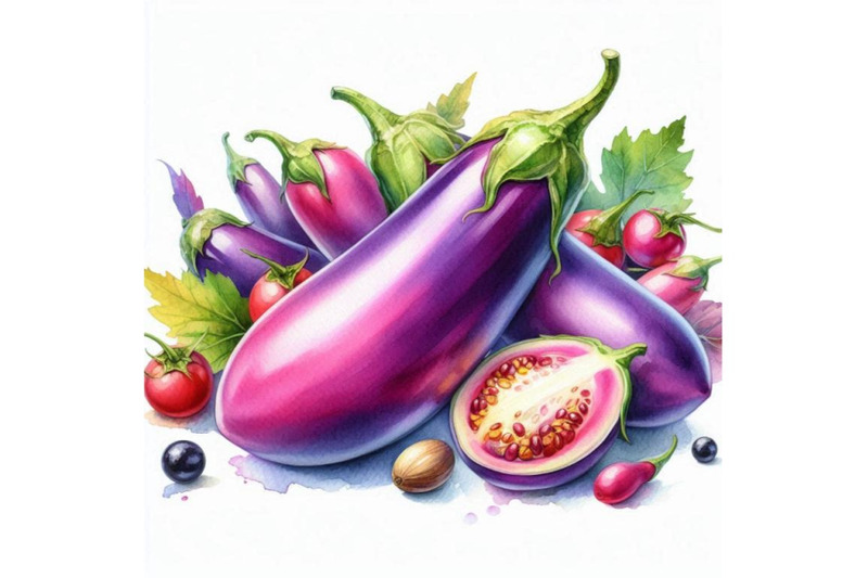 a-bundle-of-watercolor-the-eggplant-isolated-on-white-background-colo