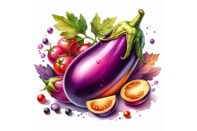 a-bundle-of-watercolor-the-eggplant-isolated-on-white-background-colo