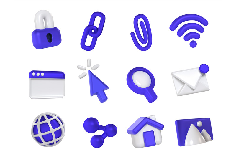 internet-3d-icons-security-padlock-web-chain-link-browser-window-c