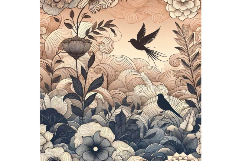 a-bundle-of-seamless-floral-background-with-waves-and-birds