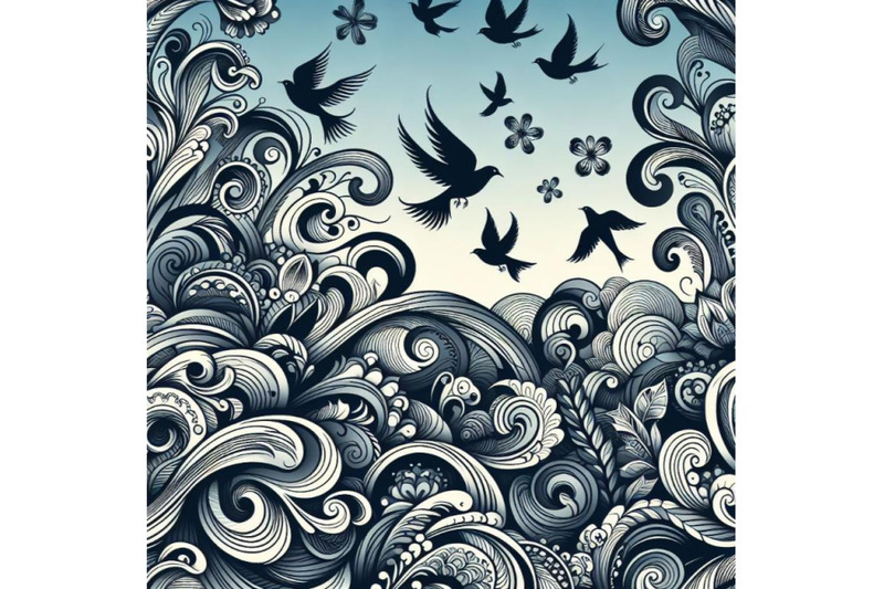 a-bundle-of-seamless-floral-background-with-waves-and-birds