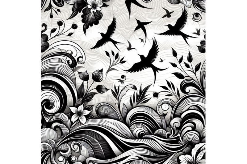 a-bundle-of-seamless-floral-background-with-waves-and-birds