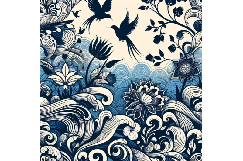 a-bundle-of-seamless-floral-background-with-waves-and-birds