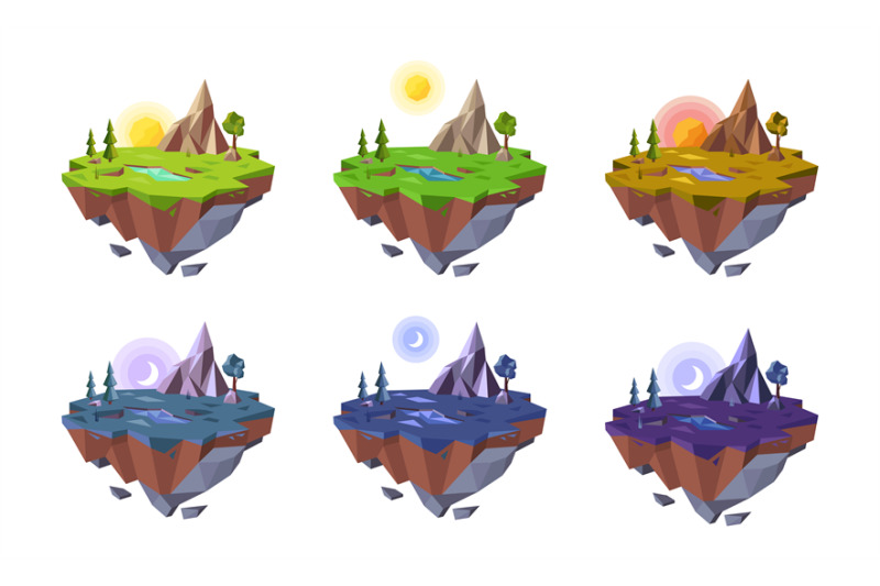 low-poly-daytime-landscape-morning-day-evening-and-night-progressio